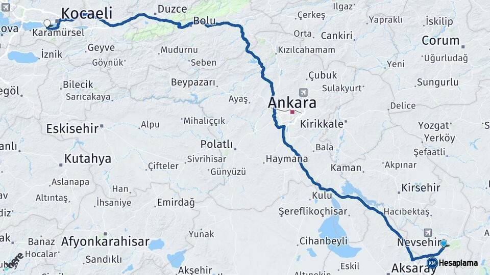 Nevşehir Gölcük Kocaeli Arası Kaç Km - Yol Haritası