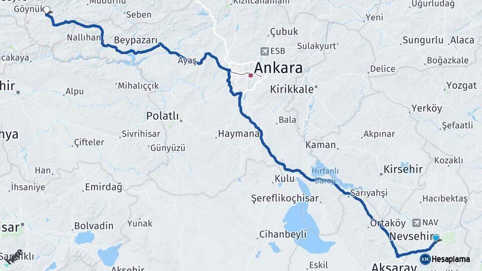 Nevşehir Göynük Bolu Arası Kaç Km - Yol Haritası