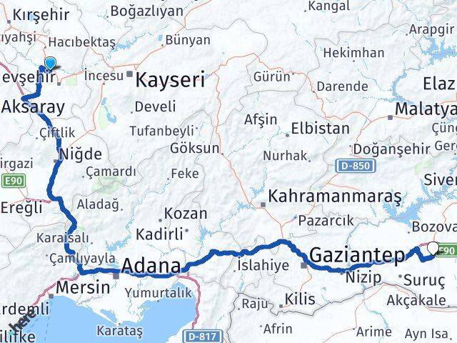 Nevşehir Gülşehir Şanlıurfa Arası Kaç Km - Yol Haritası