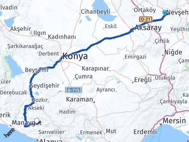 Nevşehir Gündoğmuş Antalya Arası Kaç Km - Yol Haritası
