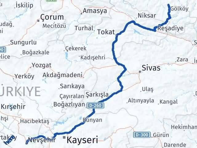 Nevşehir Gürgentepe Ordu Arası Kaç Km - Yol Haritası