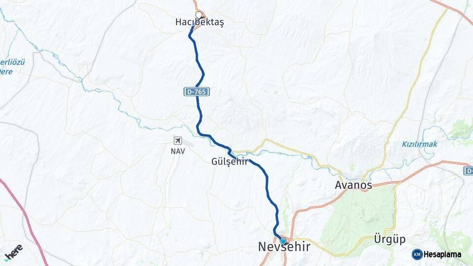 Nevşehir Hacıbektaş Arası Kaç Km - Yol Haritası