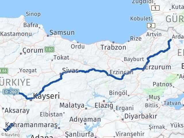 Nevşehir Hacıbektaş Ardahan Arası Kaç Km - Yol Haritası