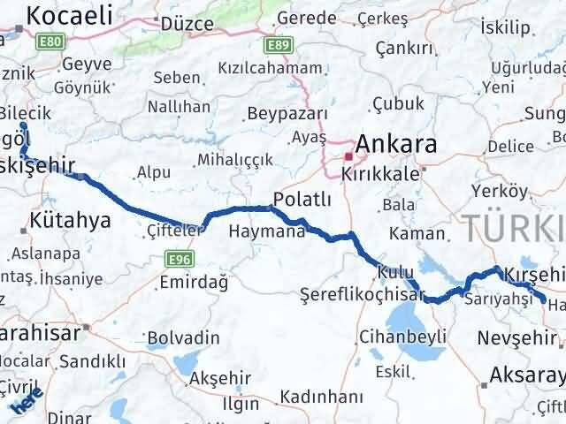 Nevşehir Hacıbektaş Bilecik Arası Kaç Km - Yol Haritası