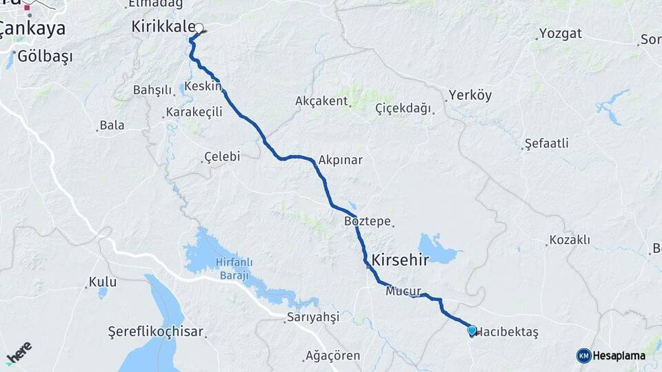 Nevşehir Hacıbektaş Kırıkkale Arası Kaç Km - Yol Haritası