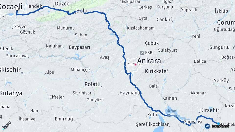 Nevşehir Hacıbektaş Sakarya Arası Kaç Km - Yol Haritası