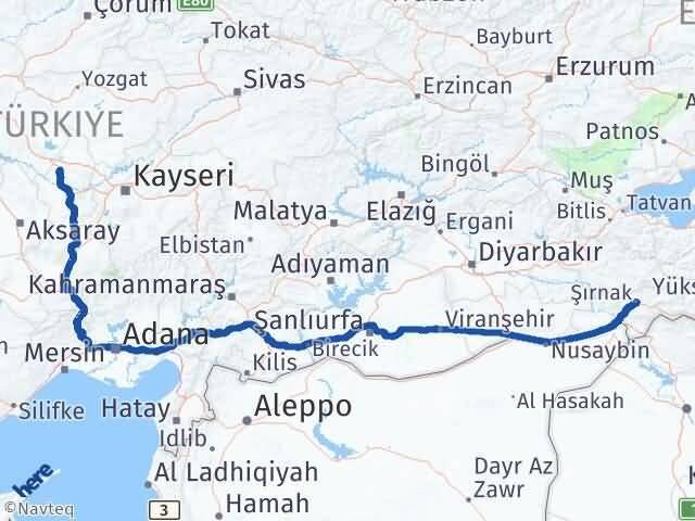 Nevşehir Hacıbektaş Şırnak Arası Kaç Km - Yol Haritası