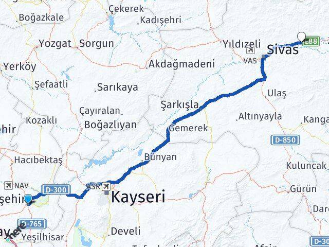 Nevşehir Hafik Sivas Arası Kaç Km - Yol Haritası