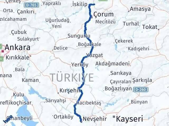 Nevşehir Hamamözü Amasya Arası Kaç Km - Yol Haritası