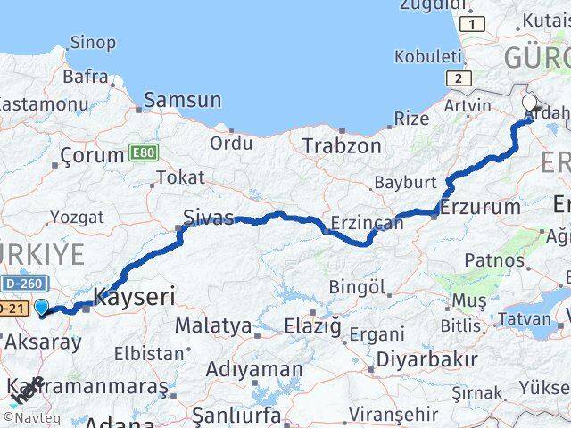 Nevşehir Hanak Ardahan Arası Kaç Km - Yol Haritası