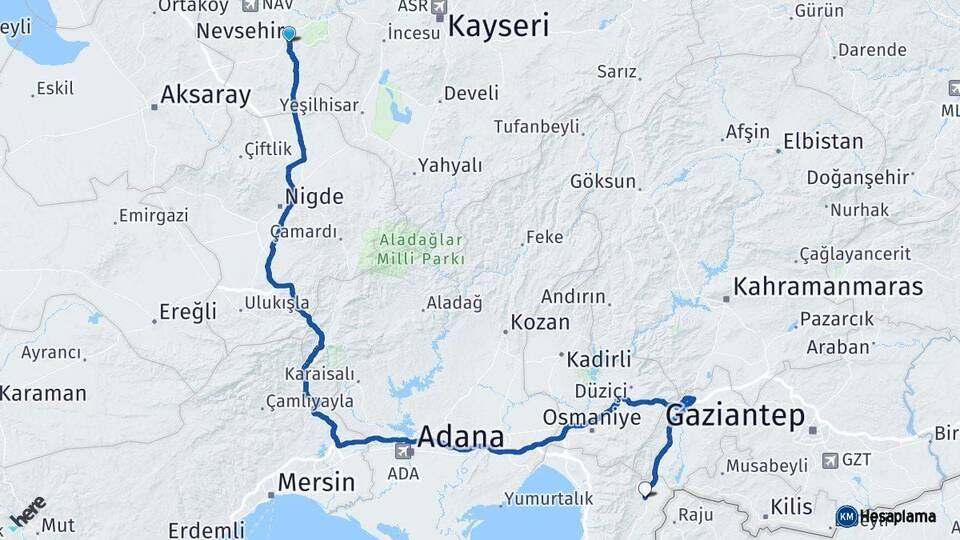 Nevşehir Hassa Hatay Arası Kaç Km - Yol Haritası