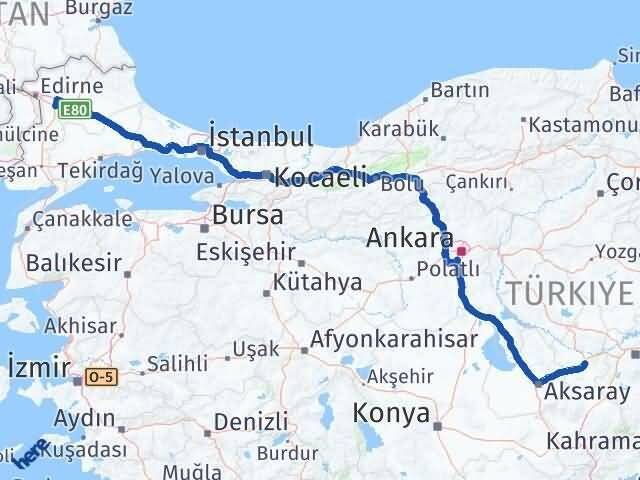 Nevşehir Havsa Edirne Arası Kaç Km - Yol Haritası