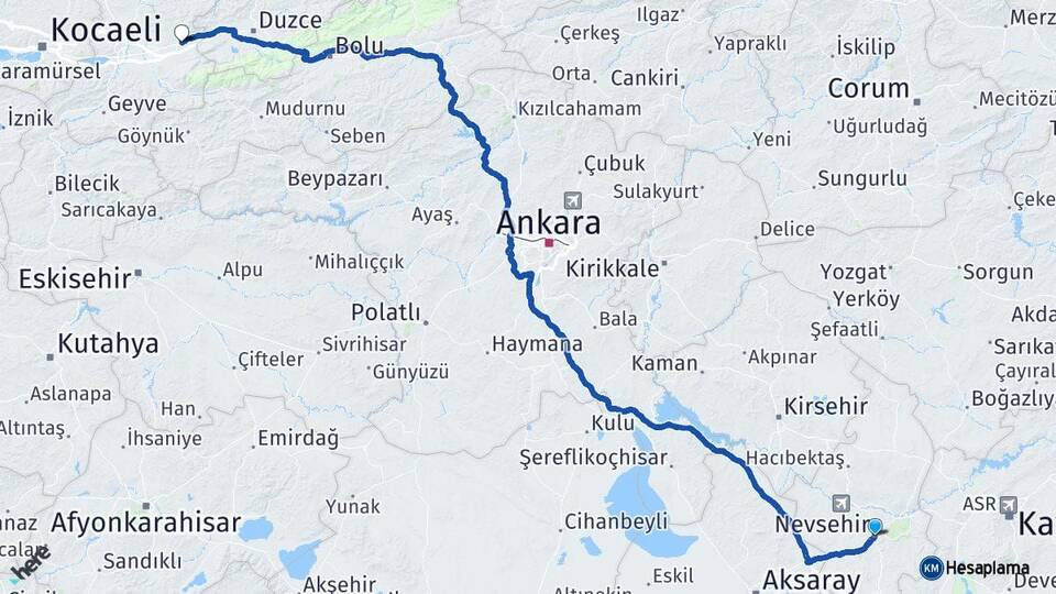 Nevşehir Hendek Sakarya Arası Kaç Km - Yol Haritası