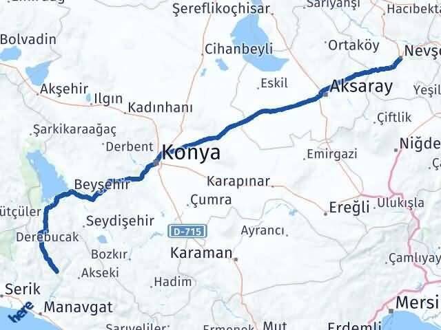 Nevşehir İbradı Antalya Arası Kaç Km - Yol Haritası