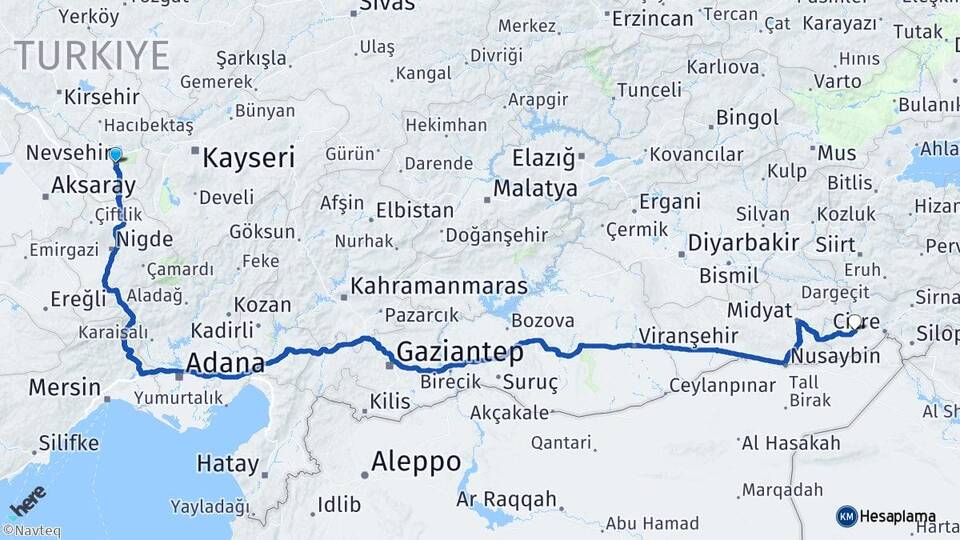 Nevşehir İdil Şırnak Arası Kaç Km - Yol Haritası