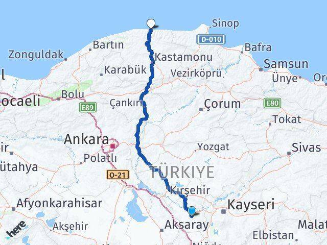 Nevşehir İnebolu Arası Kaç Km - Yol Tarifi