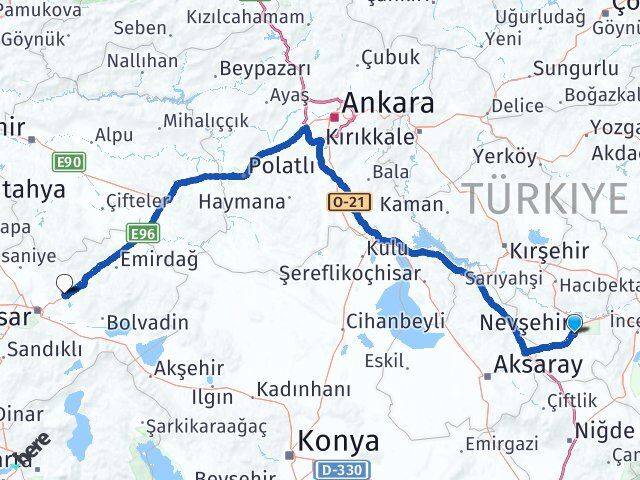 Nevşehir İscehisar Afyonkarahisar Arası Kaç Km - Yol Haritası