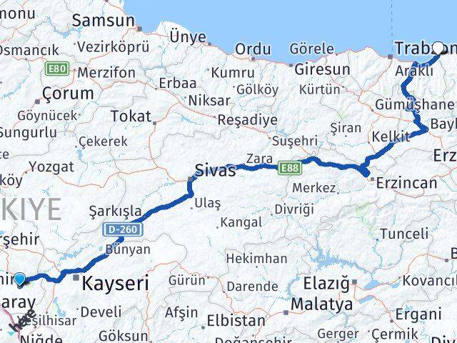 Nevşehir İyidere Rize Arası Kaç Km - Yol Haritası