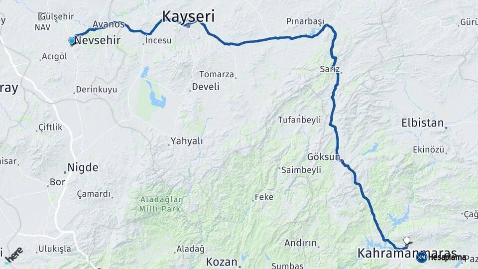 Nevşehir Kahramanmaraş Arası Kaç Km - Yol Haritası