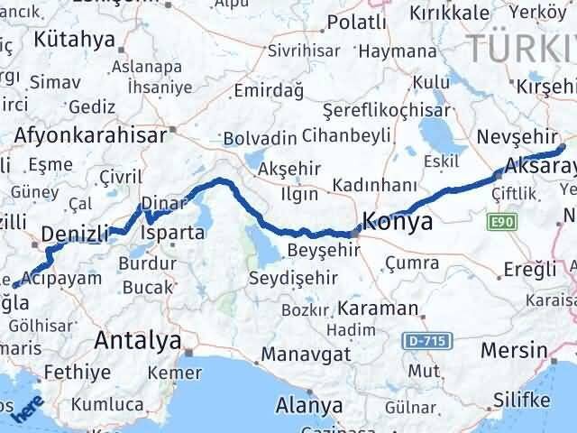 Nevşehir Kale Denizli Arası Kaç Km - Yol Haritası