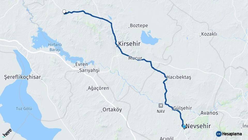 Nevşehir Kaman Kırşehir Arası Kaç Km - Yol Haritası