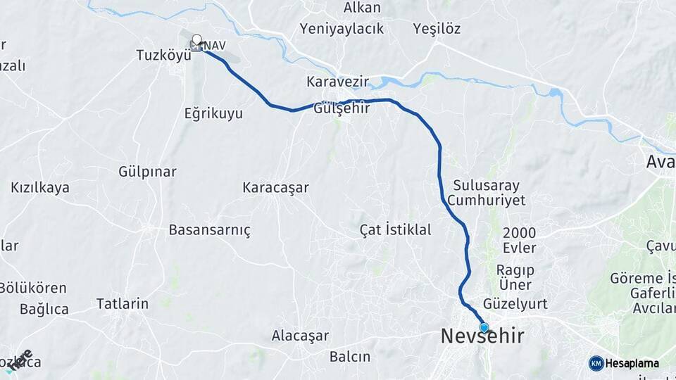 Nevşehir Kapadokya Havalimanı Arası Kaç Km - Yol Haritası