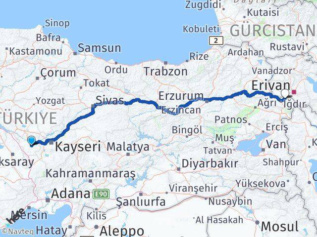 Nevşehir Karakoyunlu Iğdır Arası Kaç Km - Yol Haritası