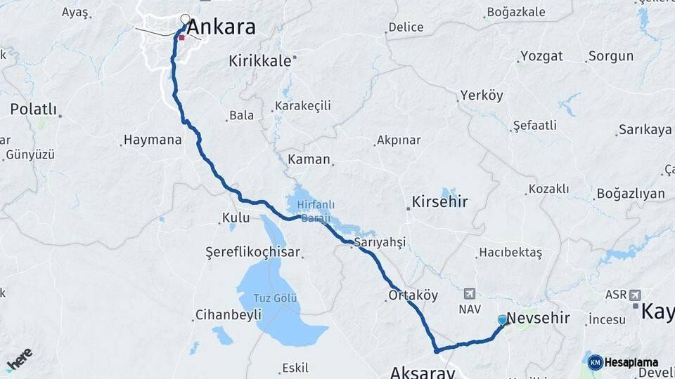 Nevşehir Keçiören Ankara Arası Kaç Km - Yol Haritası