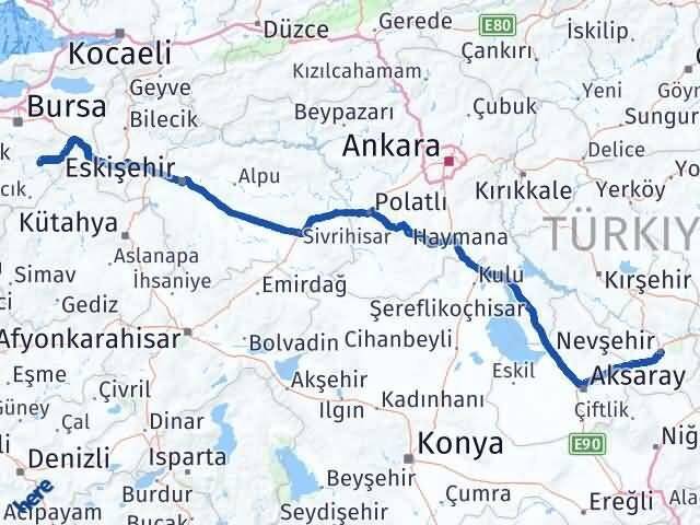 Nevşehir Keles Bursa Arası Kaç Km - Yol Haritası