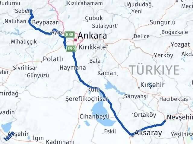 Nevşehir Kıbrıscık Bolu Arası Kaç Km - Yol Haritası