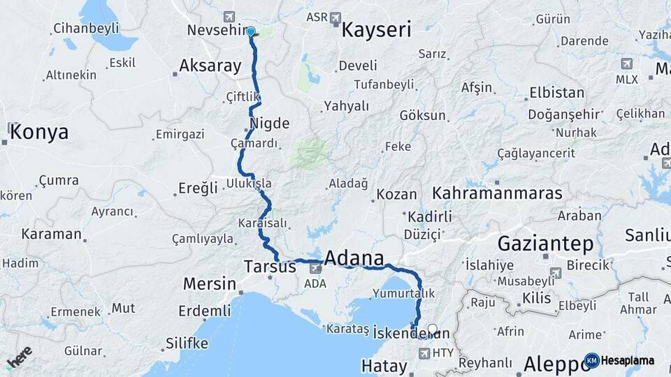 Nevşehir Kırıkhan Hatay Arası Kaç Km - Yol Haritası