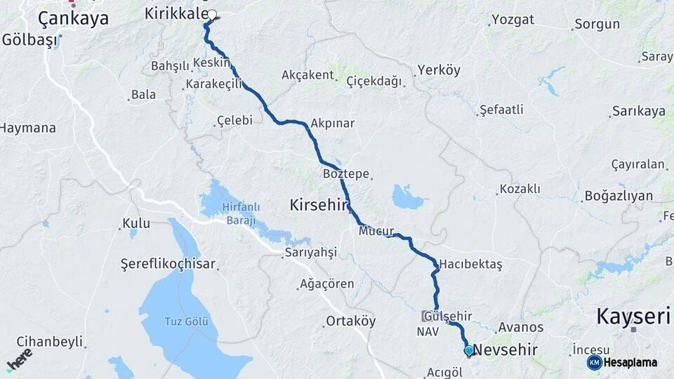 Nevşehir Kırıkkale Arası Kaç Km - Yol Haritası