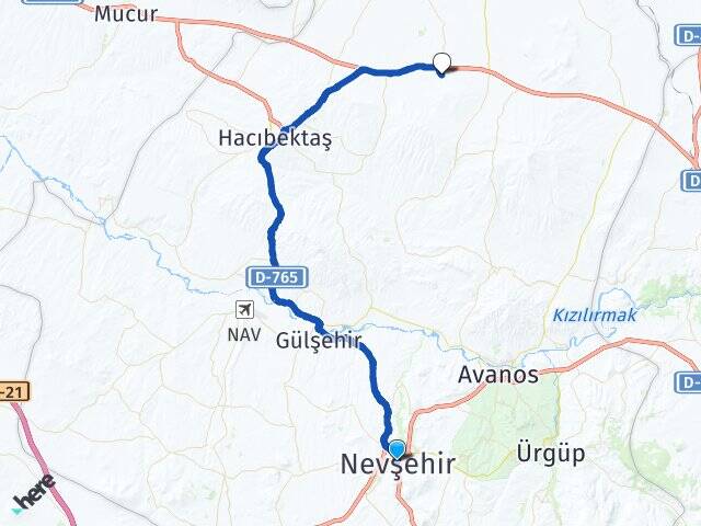 Nevşehir Kızılağıl Hacıbektaş Arası Kaç Km - Yol Haritası
