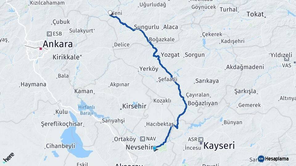 Nevşehir Kızılırmak Çankırı Arası Kaç Km - Yol Haritası