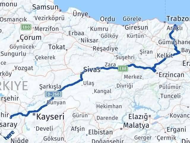 Nevşehir Köprübaşı Trabzon Arası Kaç Km - Yol Haritası