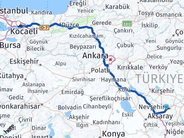 Nevşehir Körfez Kocaeli Arası Kaç Km - Yol Haritası
