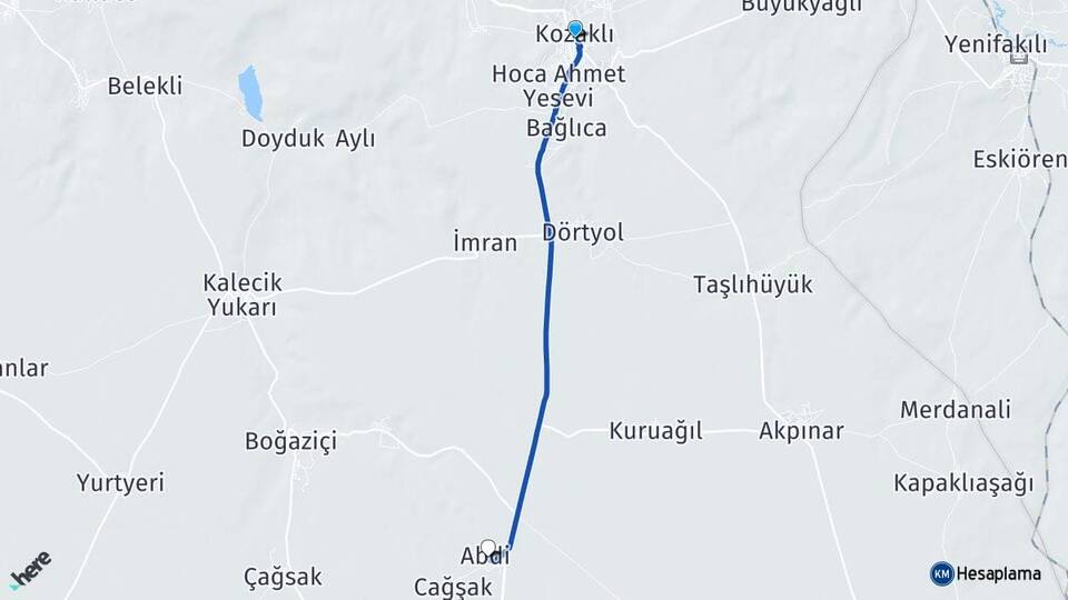 Nevşehir Kozaklı Abdi Kozaklı Arası Kaç Km - Yol Haritası