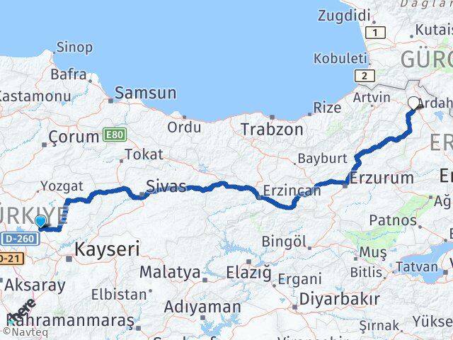 Nevşehir Kozaklı Ardahan Arası Kaç Km - Yol Haritası
