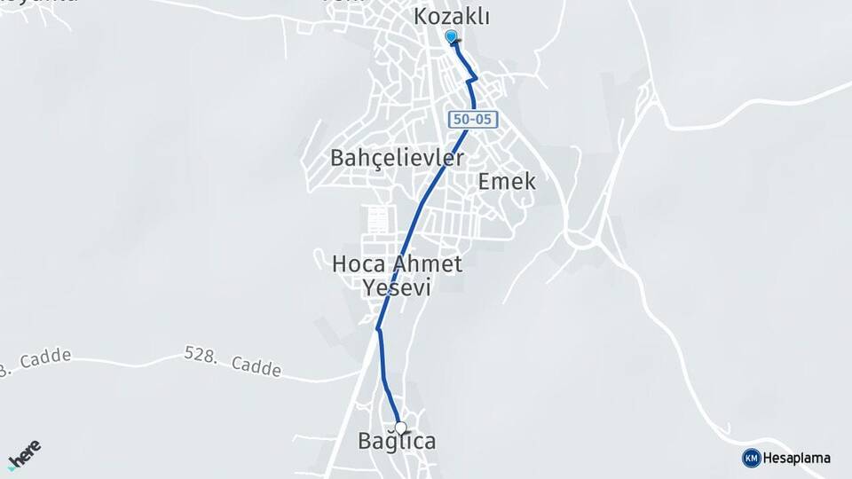 Nevşehir Kozaklı Bağlıca Kozaklı Arası Kaç Km - Yol Haritası