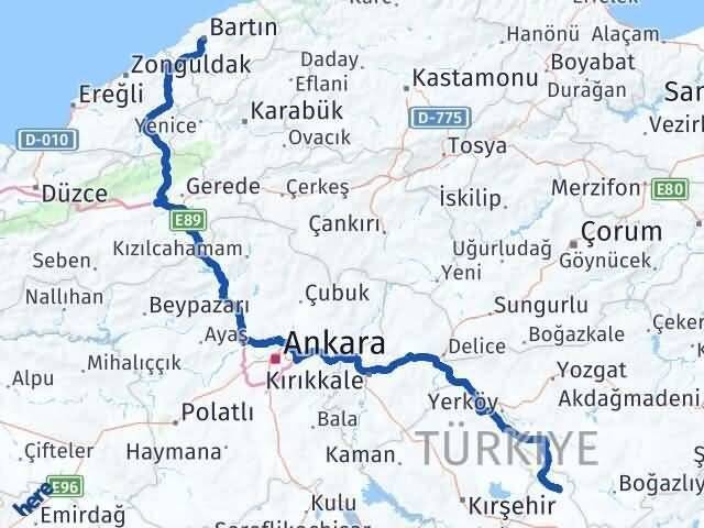 Nevşehir Kozaklı Bartın Arası Kaç Km - Yol Haritası