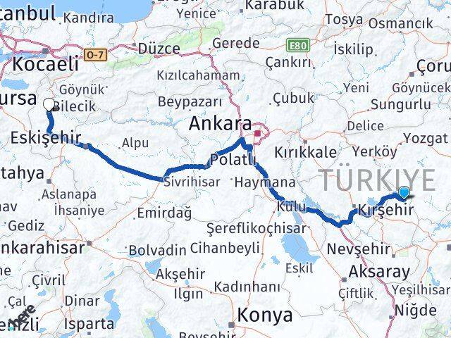 Nevşehir Kozaklı Bilecik Arası Kaç Km - Yol Haritası