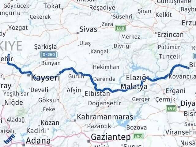 Nevşehir Kozaklı Bingöl Arası Kaç Km - Yol Haritası