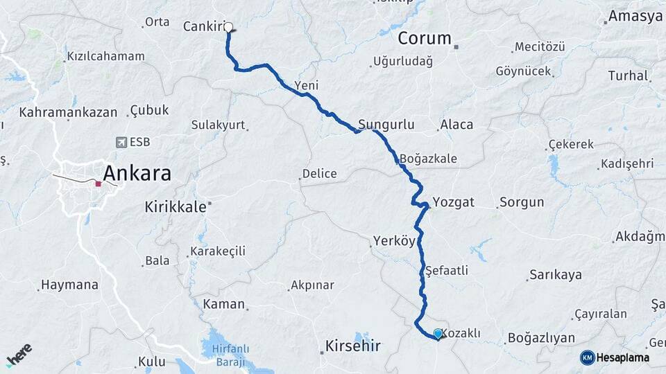 Nevşehir Kozaklı Çankırı Arası Kaç Km - Yol Haritası