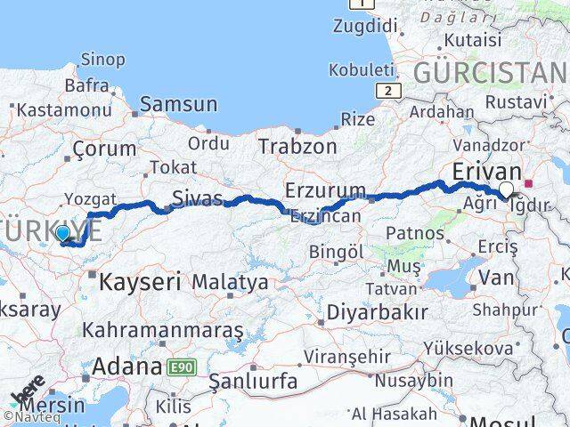 Nevşehir Kozaklı Iğdır Arası Kaç Km - Yol Haritası