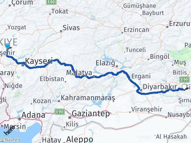 Nevşehir Kozaklı Siirt Arası Kaç Km - Yol Haritası