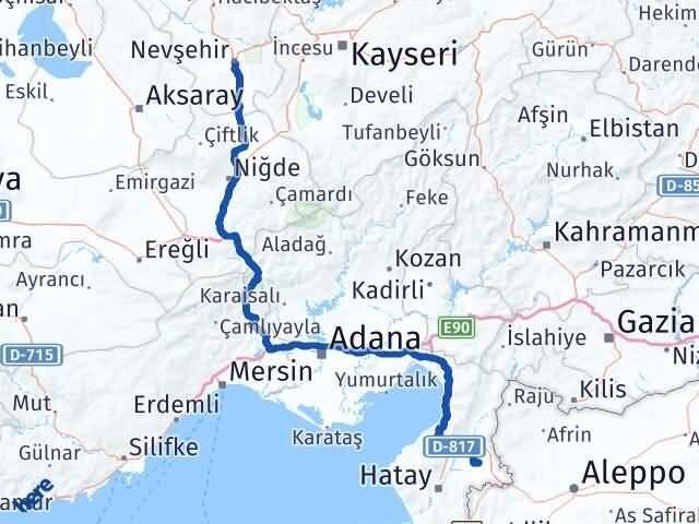 Nevşehir Kumlu Hatay Arası Kaç Km - Yol Haritası