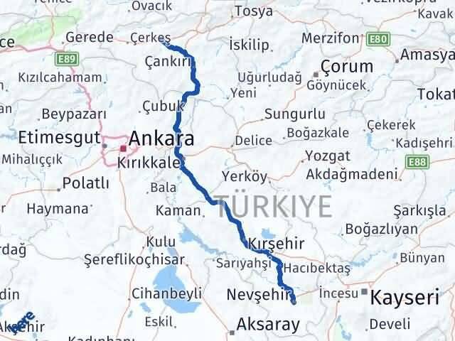 Nevşehir Kurşunlu Çankırı Arası Kaç Km - Yol Haritası