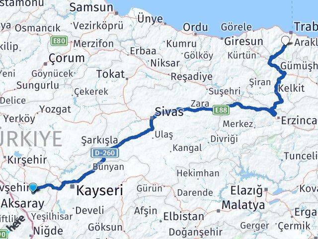 Nevşehir Maçka Trabzon Arası Kaç Km - Yol Haritası