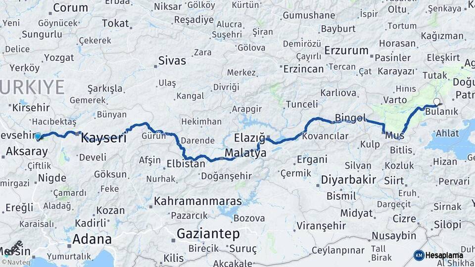 Nevşehir Malazgirt Muş Arası Kaç Km - Yol Haritası