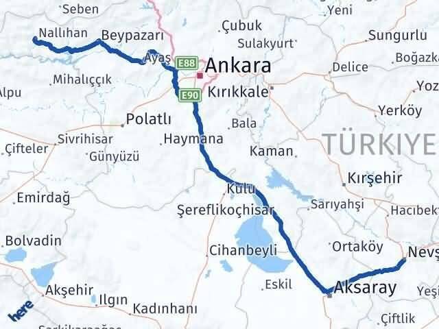 Nevşehir Nallıhan Ankara Arası Kaç Km - Yol Haritası